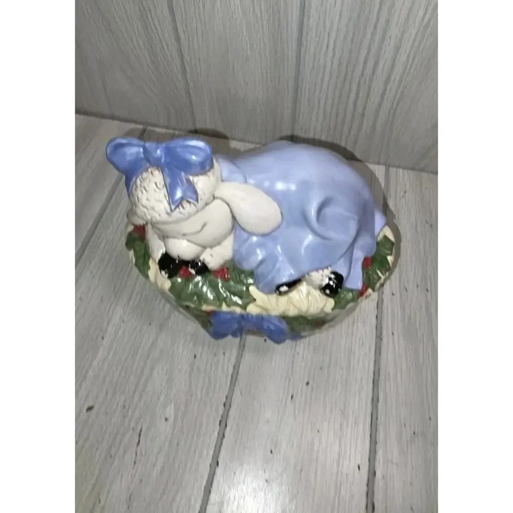Vtg 94 Hand Painted Lamb On Basket Lidded Candy Dish Holland Mold Heritage